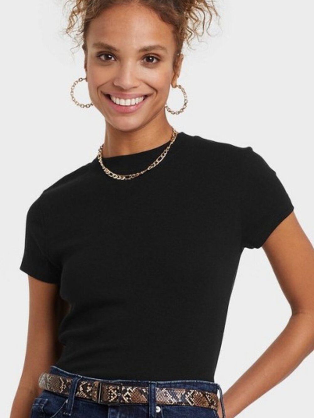 2/$12 💥🆕 A New Day Black Slim Fit SS Ribbed Crew T-Shirt | Size Large | 7018